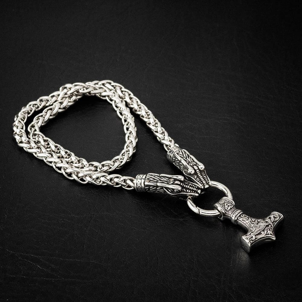 Stainless Steel Dragon Head Kings Chain with Stainless Steel Pendant-Viking Necklace-Norse Spirit