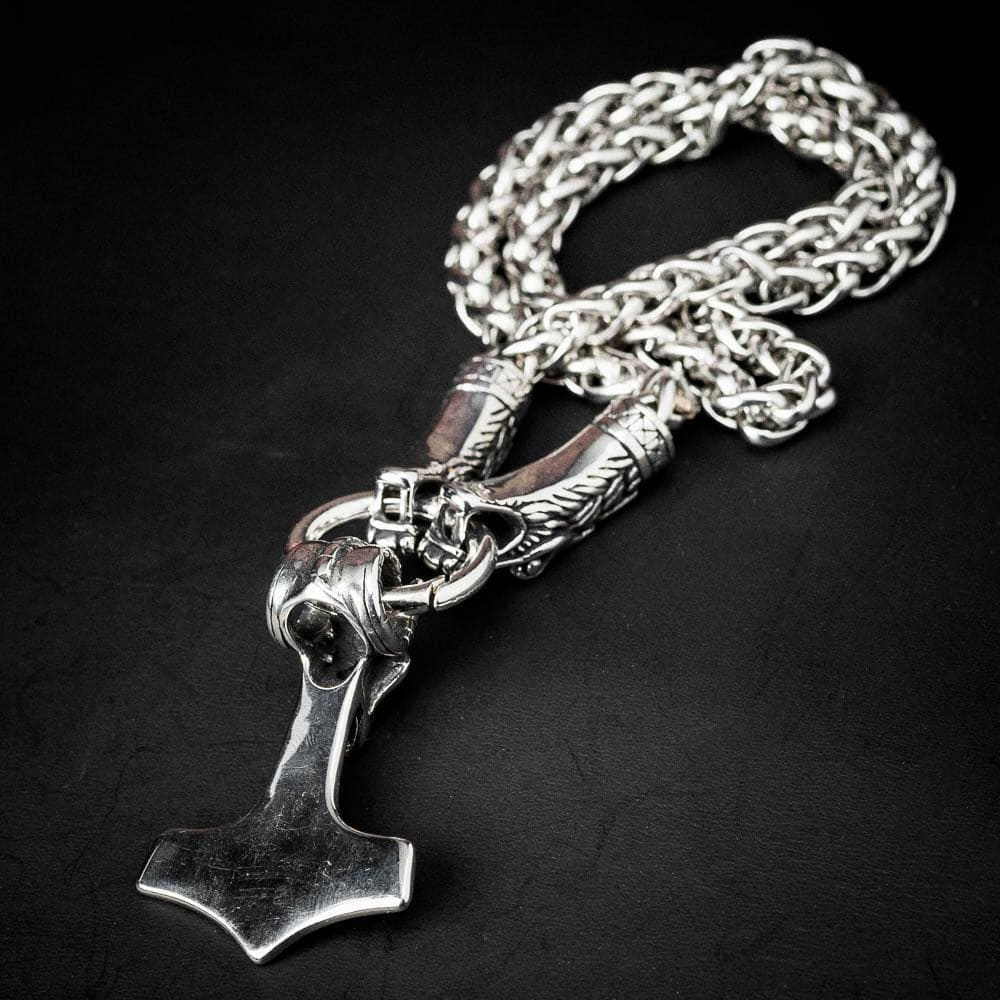 Stainless Steel Dragon Head Kings Chain with Stainless Steel Pendant-Viking Necklace-Norse Spirit