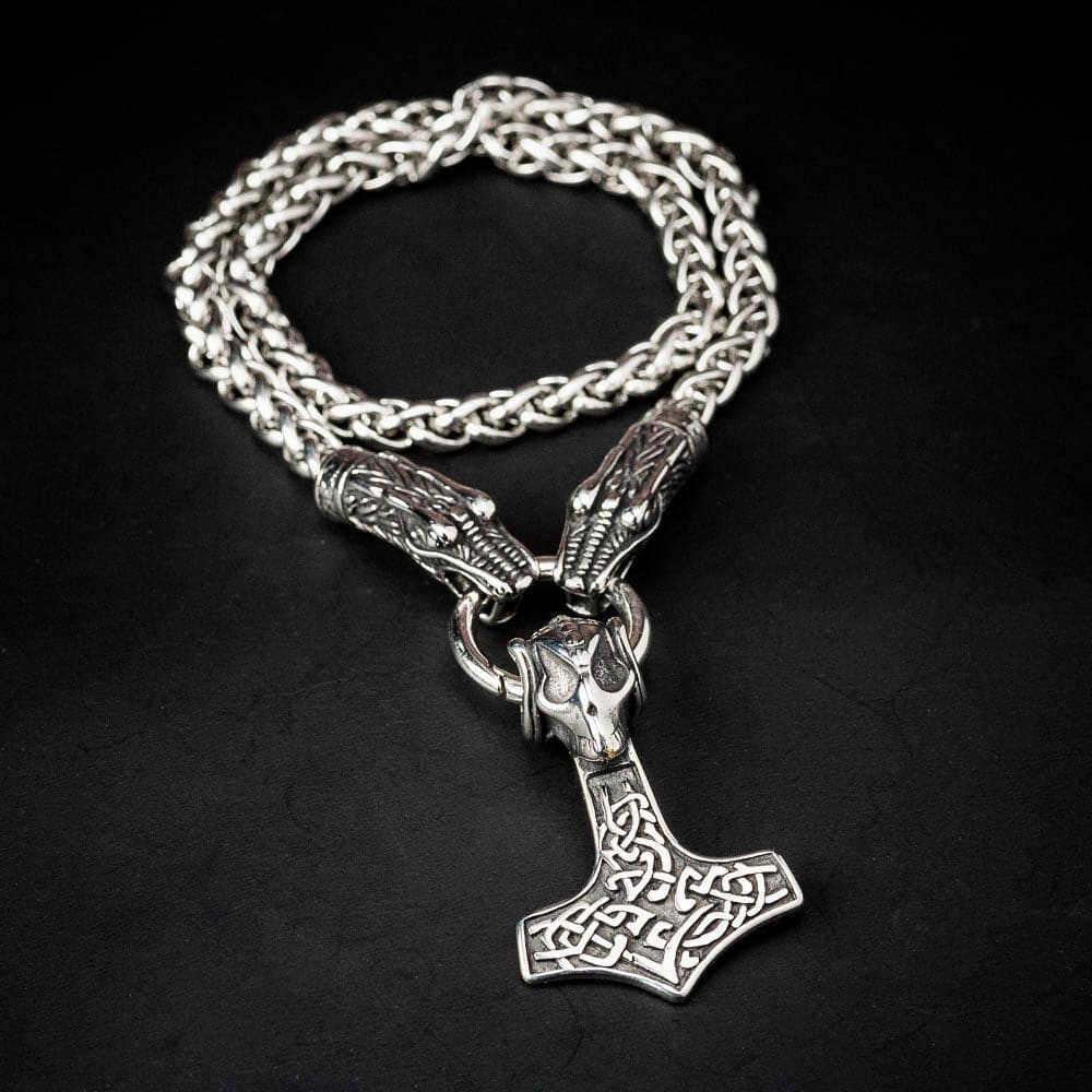 Stainless Steel Dragon Head Kings Chain with Stainless Steel Pendant-Viking Necklace-Norse Spirit