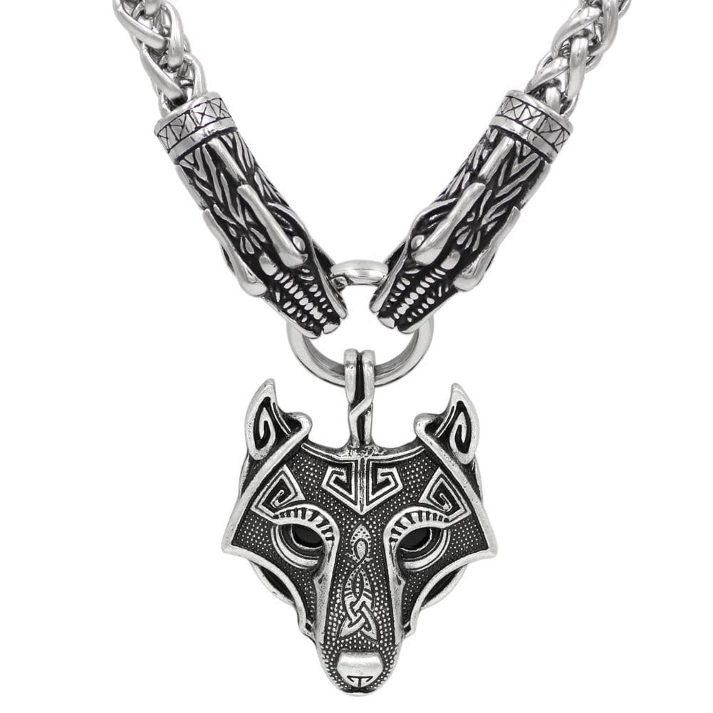 Stainless Steel Dragon Head Kings Chain with Stainless Steel Pendant-Viking Necklace-Norse Spirit