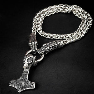 Stainless Steel Dragon Head Kings Chain with Stainless Steel Pendant-Viking Necklace-Norse Spirit