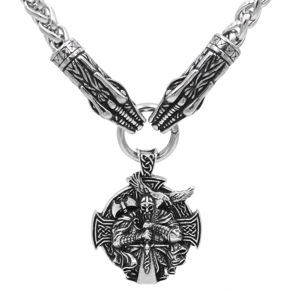 Stainless Steel Dragon Head Kings Chain with Stainless Steel Pendant-Viking Necklace-Norse Spirit