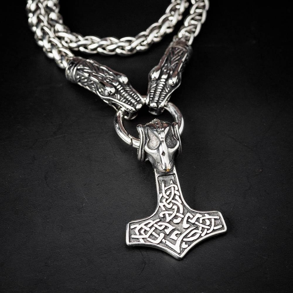 Stainless Steel Dragon Head Kings Chain with Stainless Steel Pendant-Viking Necklace-Norse Spirit