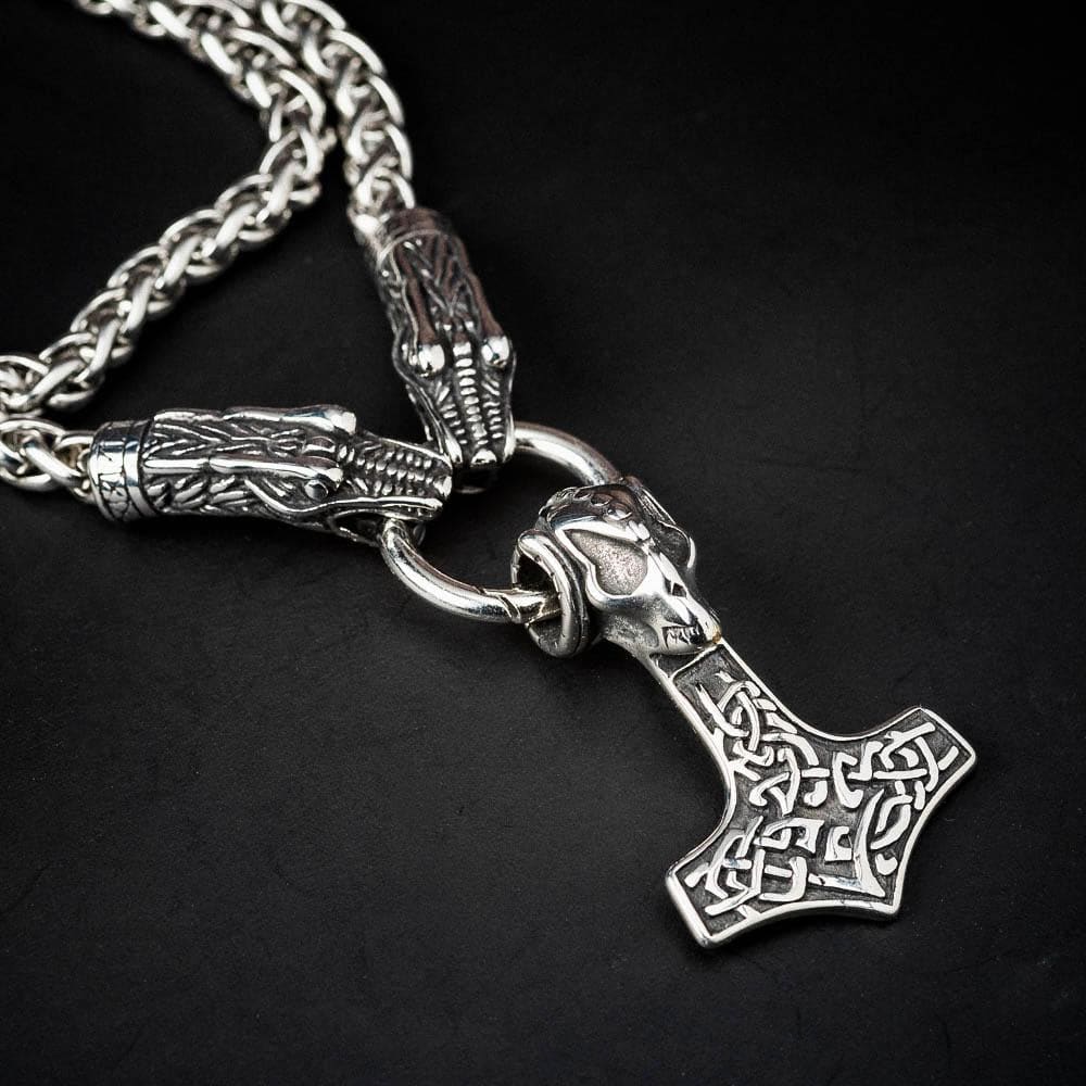 Stainless Steel Dragon Head Kings Chain with Stainless Steel Pendant-Viking Necklace-Norse Spirit