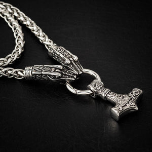 Stainless Steel Dragon Head Kings Chain with Stainless Steel Pendant-Viking Necklace-Norse Spirit