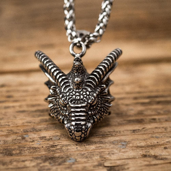 Stainless Steel Dragon Head Necklace Norse Spirit