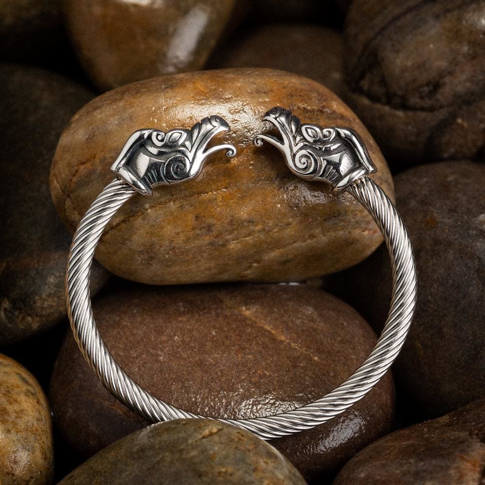 Stainless Steel Dragon Head Torc Bracelet-Viking Bracelet-Norse Spirit