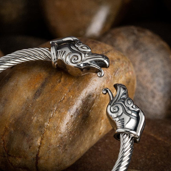 Norse Serpent Bracelet | Dragon / Snake Head Bracelet - Pewter Small: 5.5 (14cm) - 6.5 (17cm) / Pewter