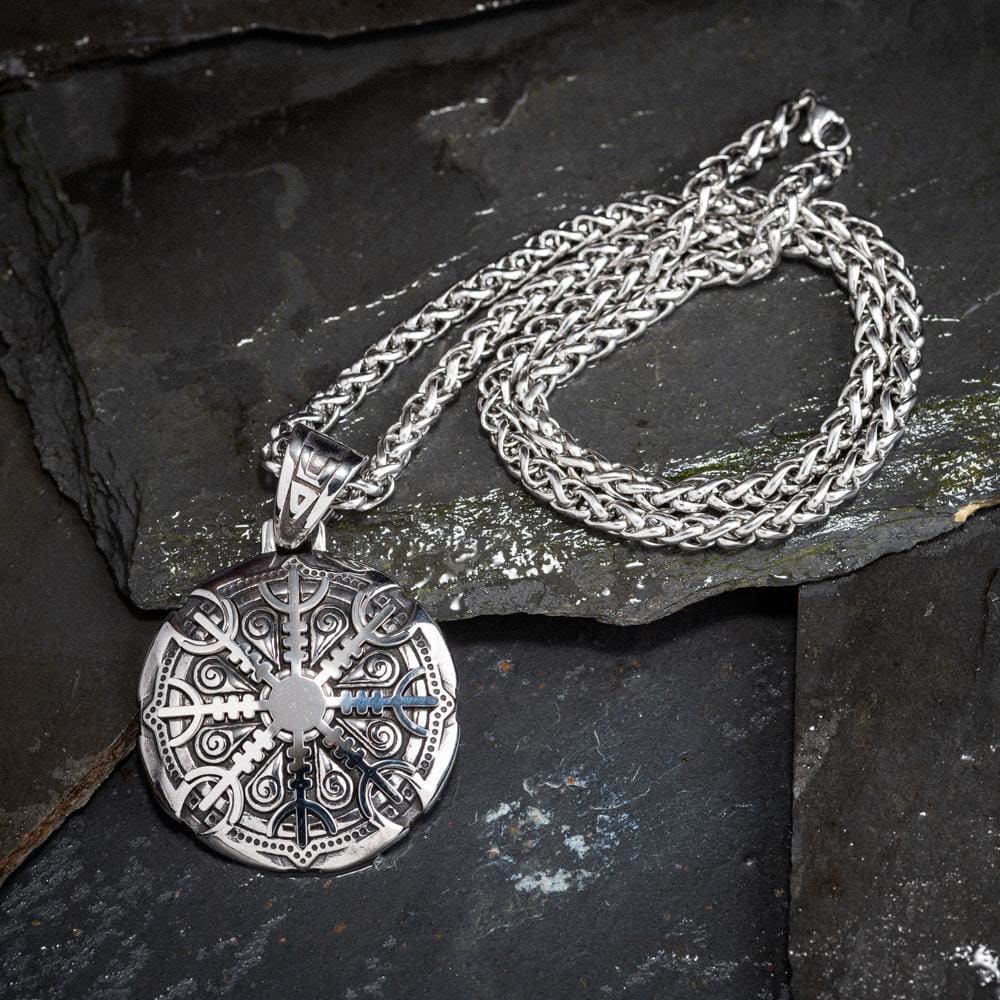 Stainless Steel Dual Color Double-Sided Viking Shield Pendant-Viking Necklace-Norse Spirit