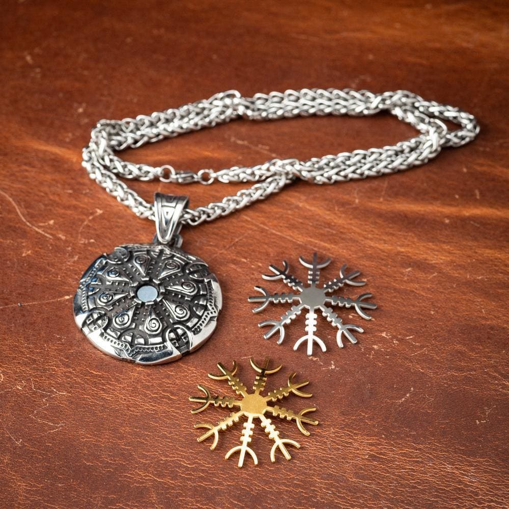 Stainless Steel Dual Color Double-Sided Viking Shield Pendant-Viking Necklace-Norse Spirit