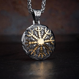 Stainless Steel Dual Color Double-Sided Viking Shield Pendant-Viking Necklace-Norse Spirit