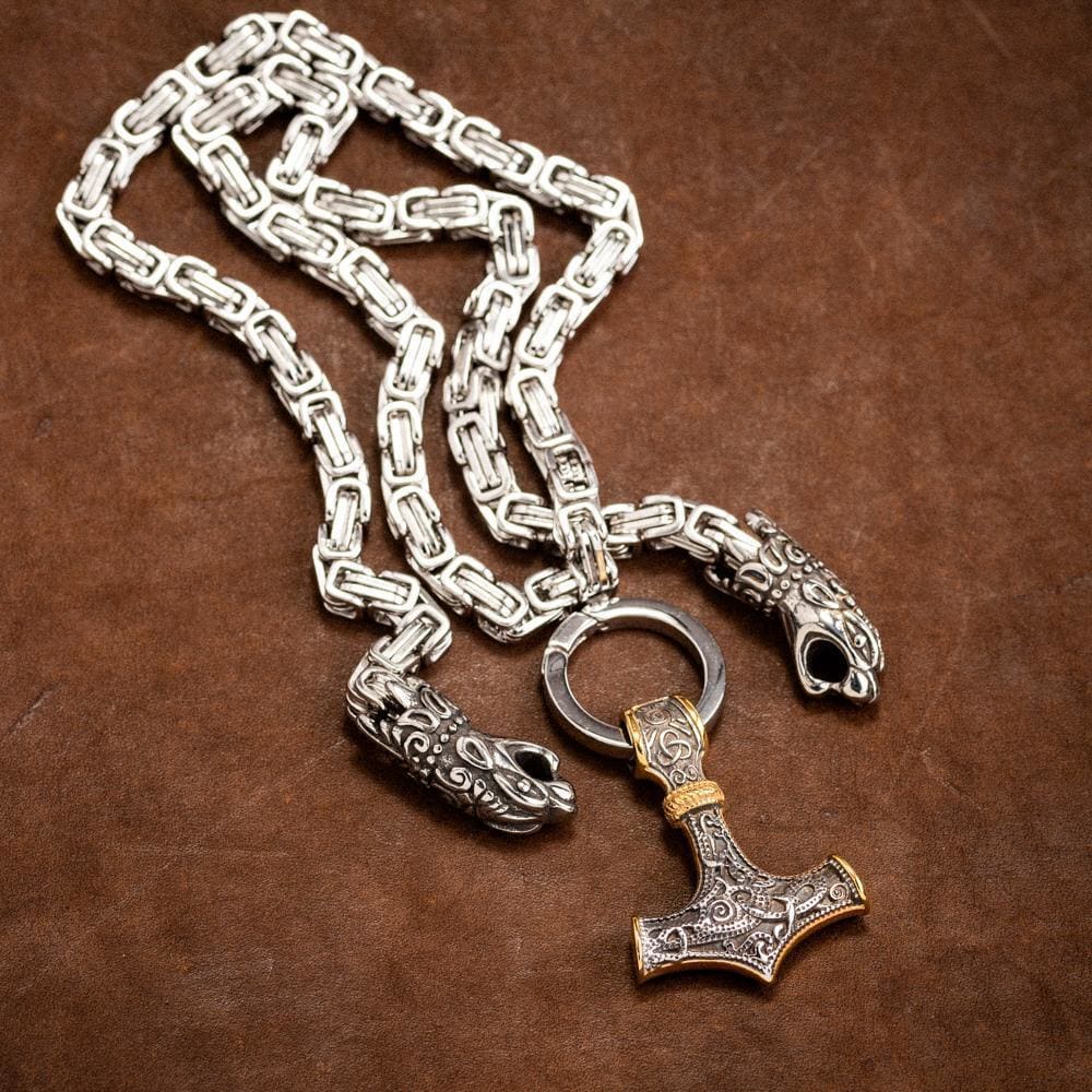 Stainless Steel Dual Color Dragon Head Kings Chain-Viking Necklace-Norse Spirit