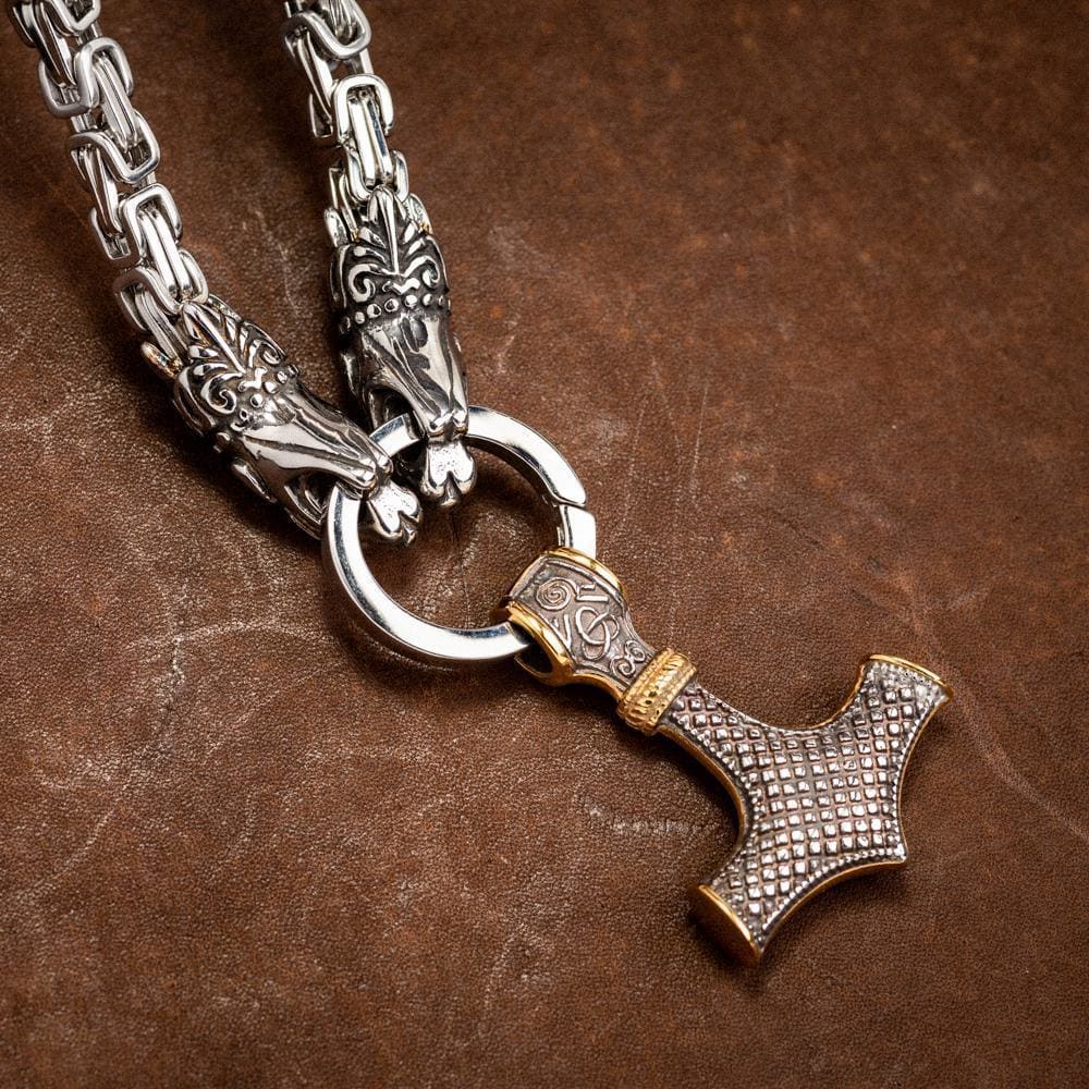 Stainless Steel Dual Color Dragon Head Kings Chain-Viking Necklace-Norse Spirit