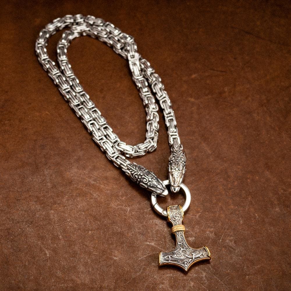 Stainless Steel Dual Color Dragon Head Kings Chain-Viking Necklace-Norse Spirit