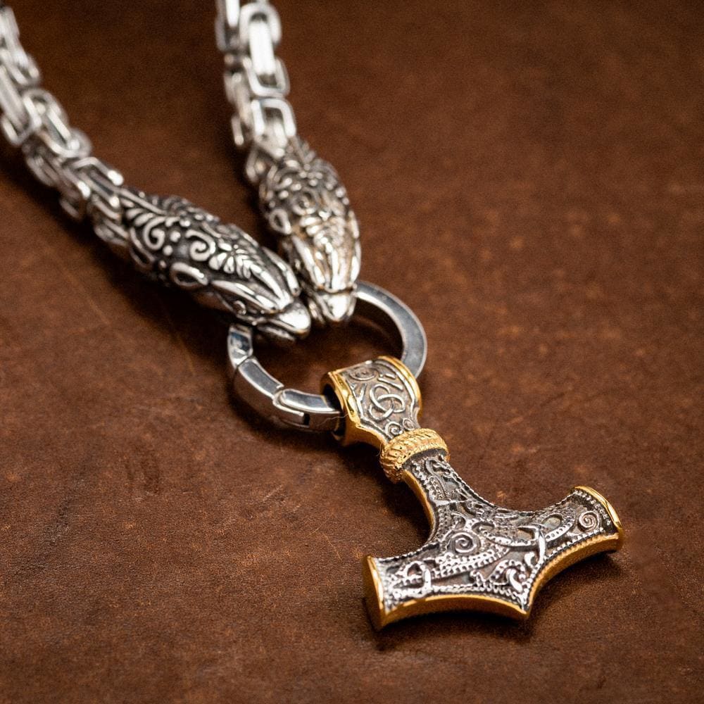 Stainless Steel Dual Color Dragon Head Kings Chain-Viking Necklace-Norse Spirit