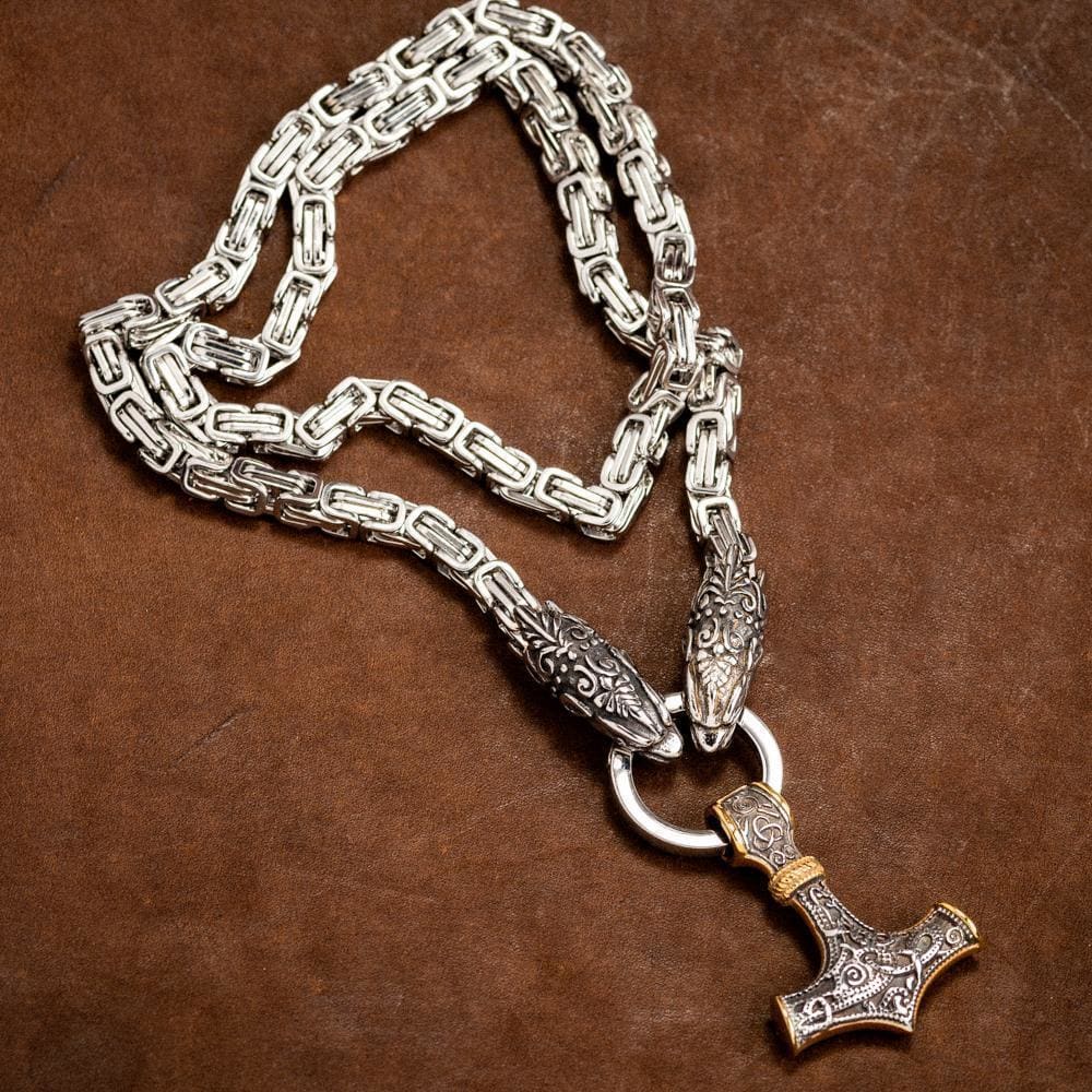 Stainless Steel Dual Color Dragon Head Kings Chain-Viking Necklace-Norse Spirit