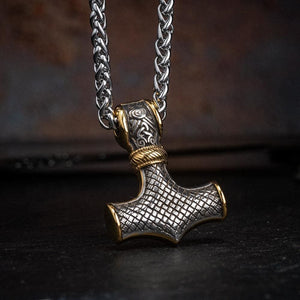 Stainless Steel Dual Color Mammen-Style Thor's Hammer Pendant-Viking Necklace-Norse Spirit