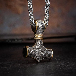 Stainless Steel Dual Color Mammen-Style Thor's Hammer Pendant-Viking Necklace-Norse Spirit