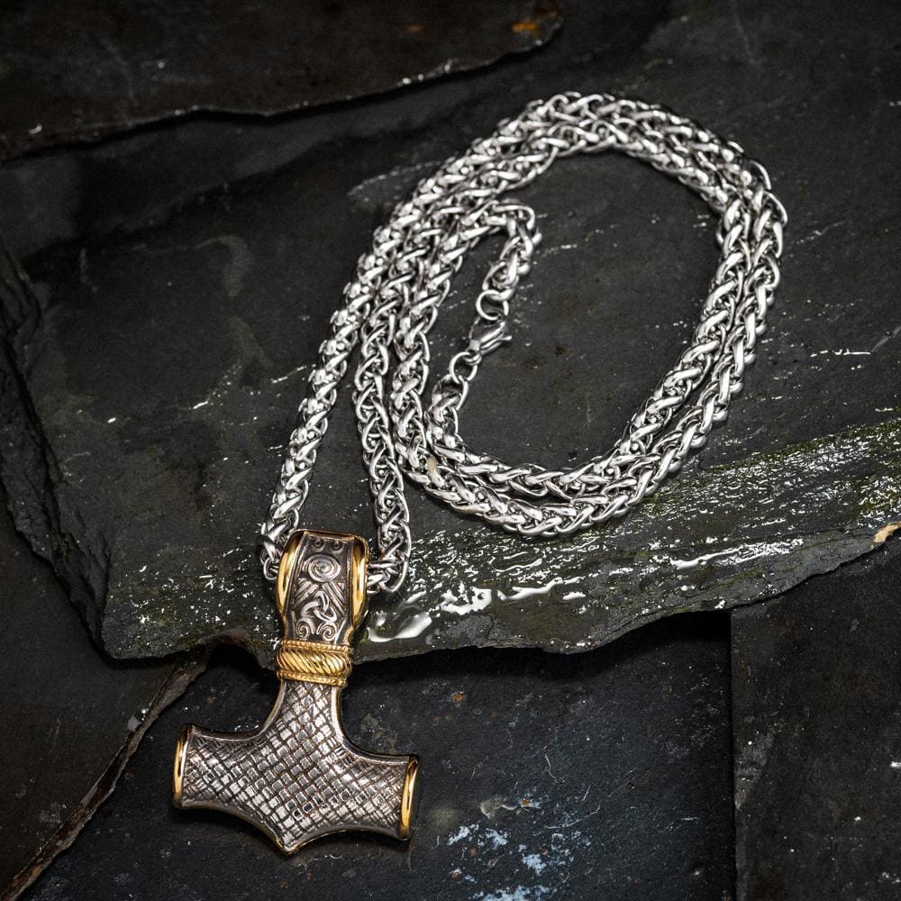 Stainless Steel Dual Color Mammen-Style Thor's Hammer Pendant-Viking Necklace-Norse Spirit