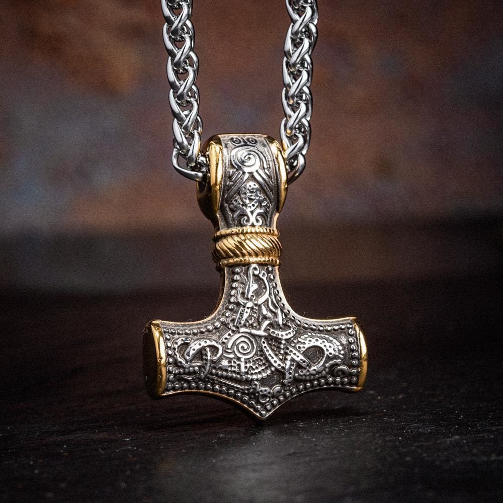 Stainless Steel Dual Color Mammen-Style Thor's Hammer Pendant-Viking Necklace-Norse Spirit