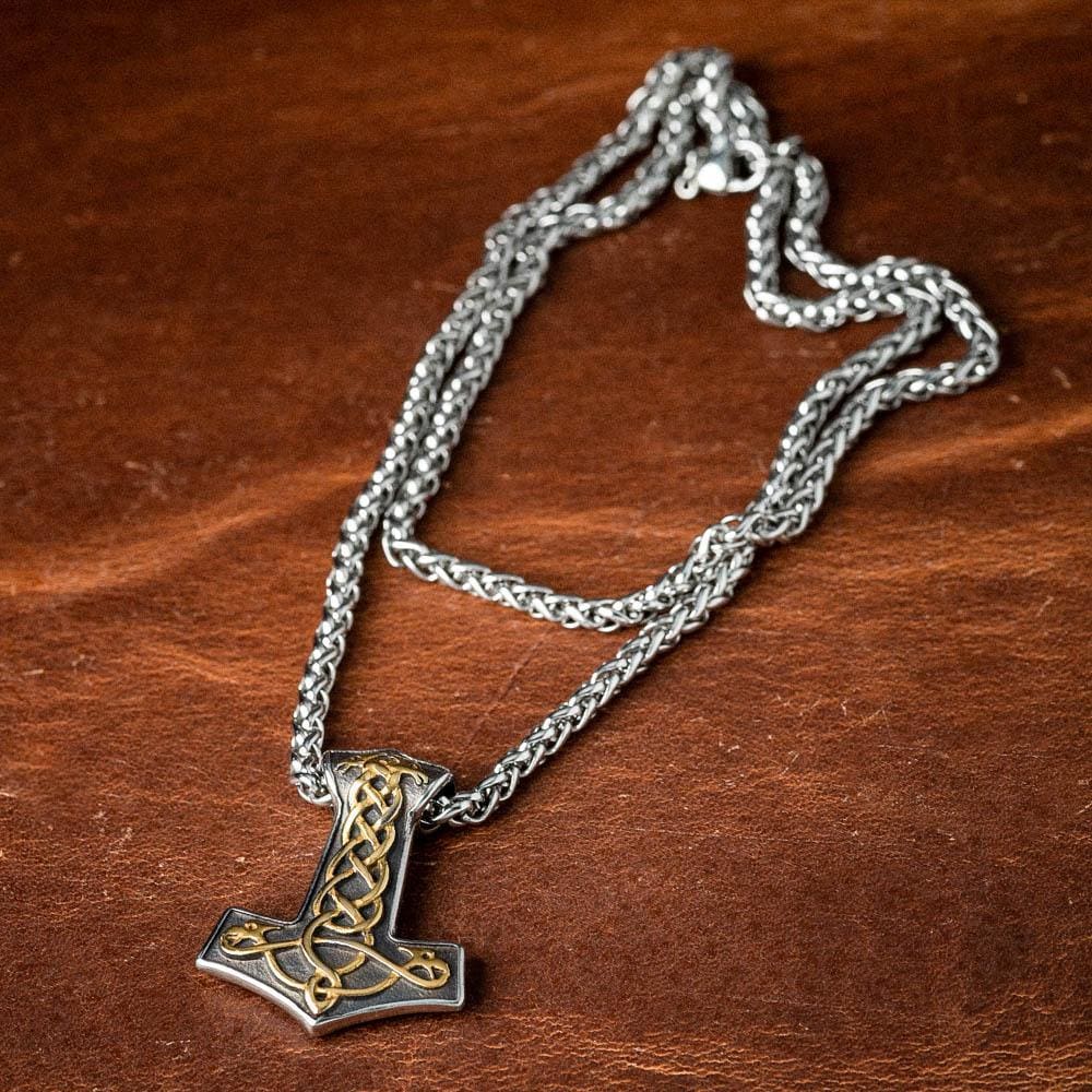 Stainless Steel Dual Color Thor's Hammer Knotwork Necklace-Viking Necklace-Norse Spirit