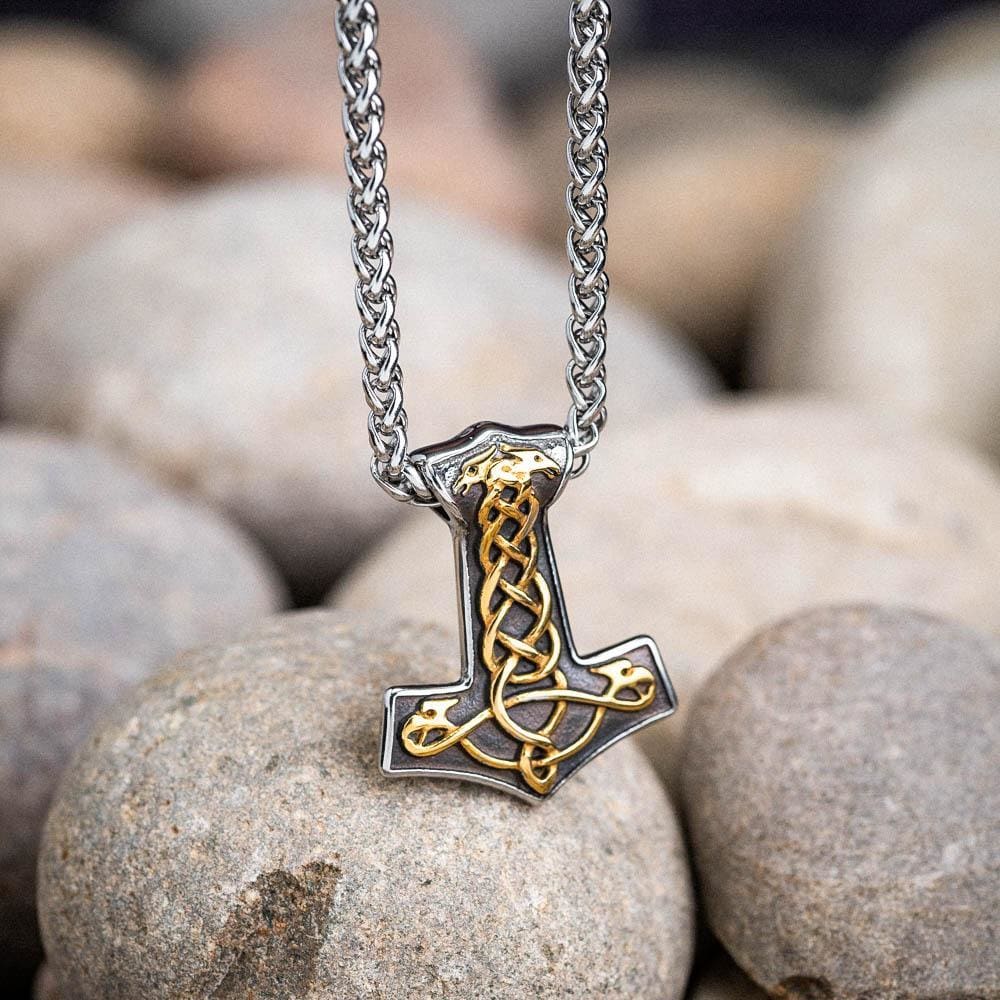 stainless steel dual color thors hammer knotwork necklace