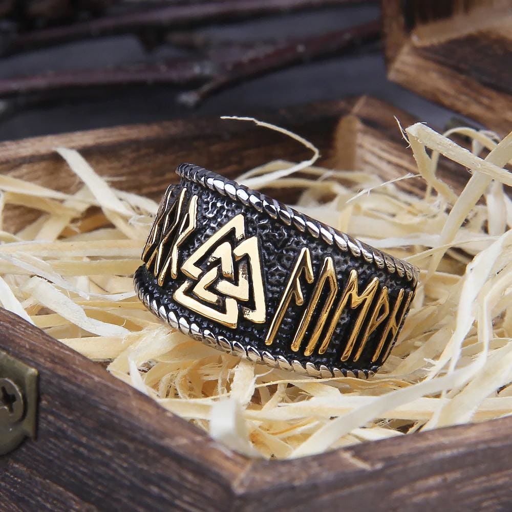 Stainless Steel Valknut and Rune Ring