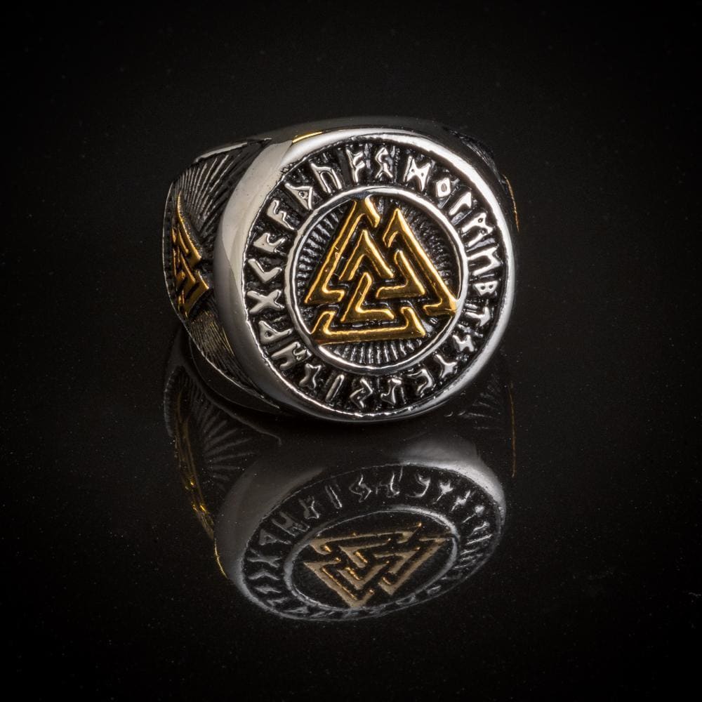 Stainless Steel Dual Color Valknut and Runes Ring-Viking Ring-Norse Spirit