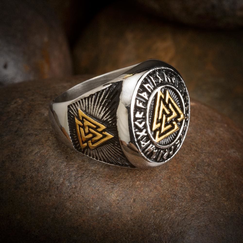 Stainless Steel Dual Color Valknut and Runes Ring-Viking Ring-Norse Spirit