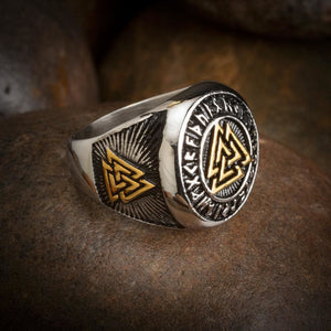 Stainless Steel Dual Color Valknut and Runes Ring-Viking Ring-Norse Spirit