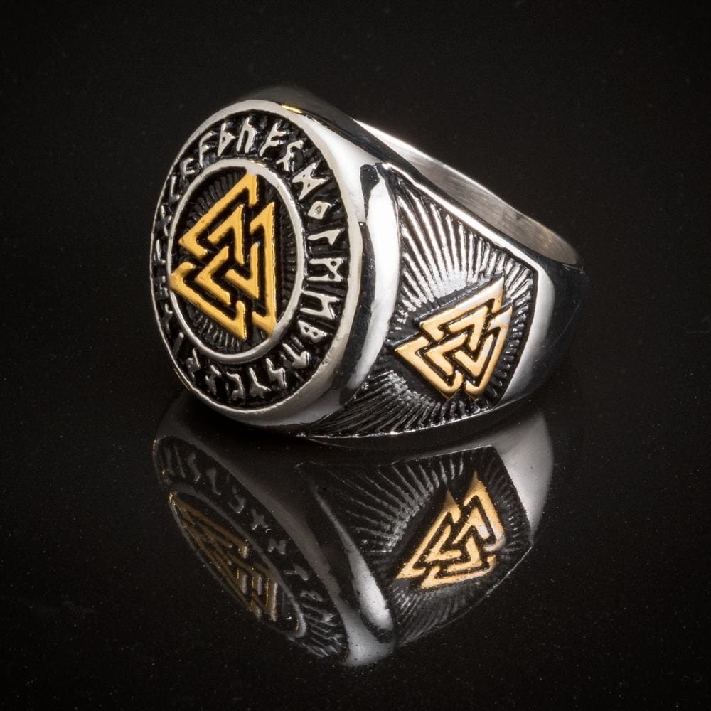 Stainless Steel Dual Color Valknut and Runes Ring-Viking Ring-Norse Spirit
