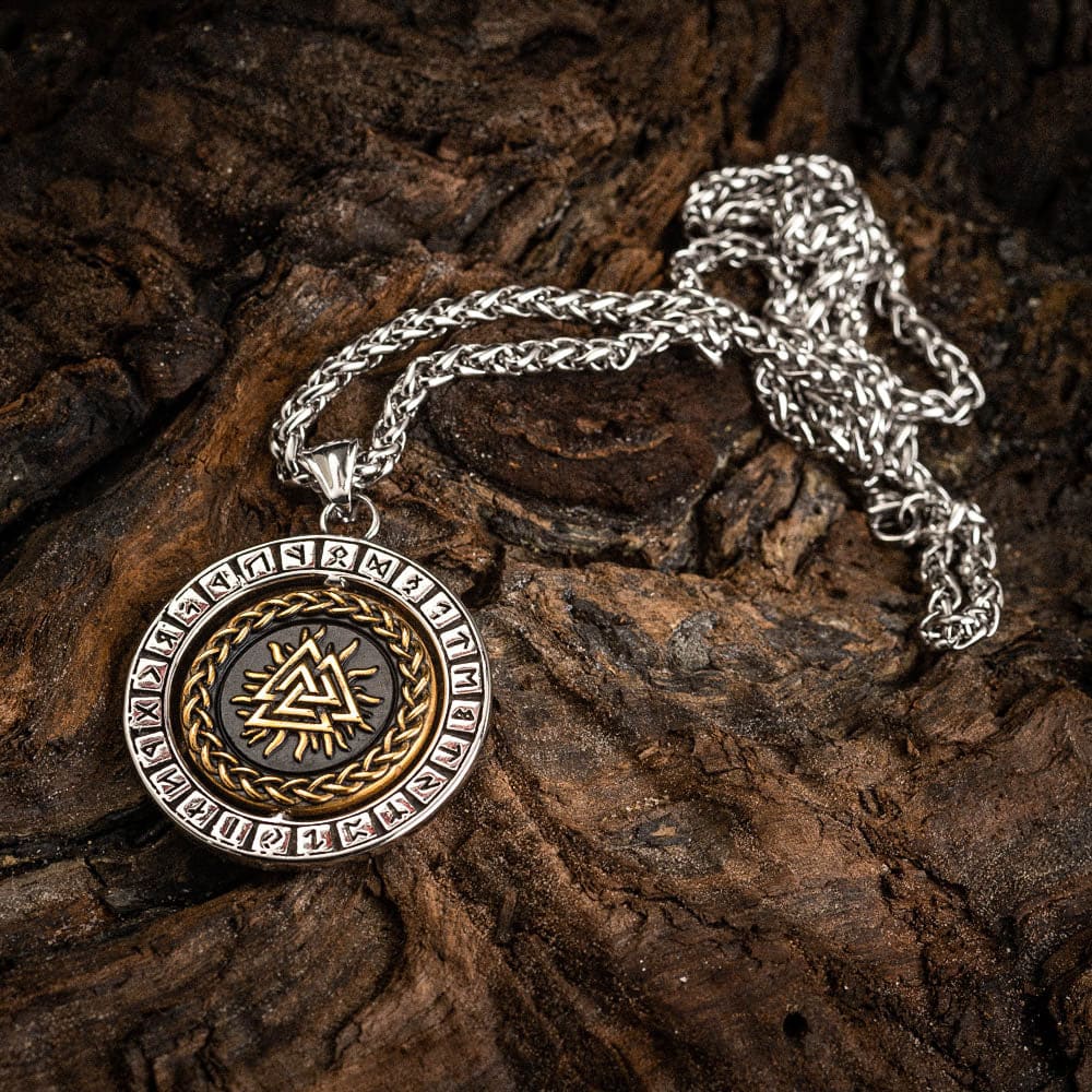 Stainless Steel Dual Colored Reversible Valknut and Vegvisir Necklace-Viking Necklace-Norse Spirit