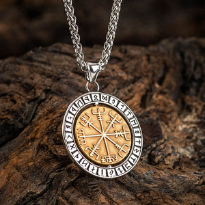 Stainless Steel Dual Colored Reversible Valknut and Vegvisir Necklace-Viking Necklace-Norse Spirit