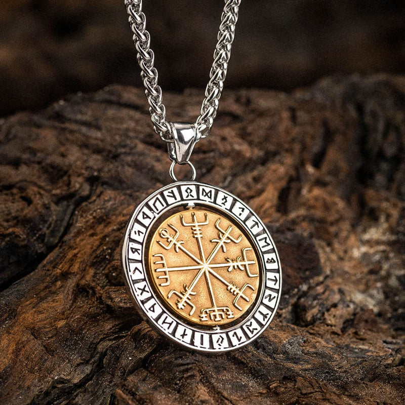 TURTLEDOVE Viking Vegvisir Necklace - Stainless Steel Norse Runes Compass Talisman