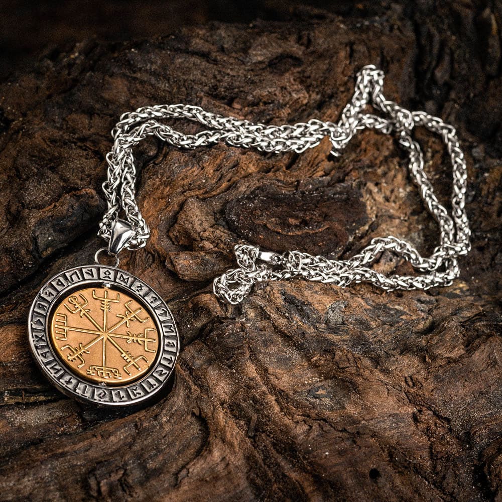 Stainless Steel Dual Colored Reversible Valknut and Vegvisir Necklace-Viking Necklace-Norse Spirit