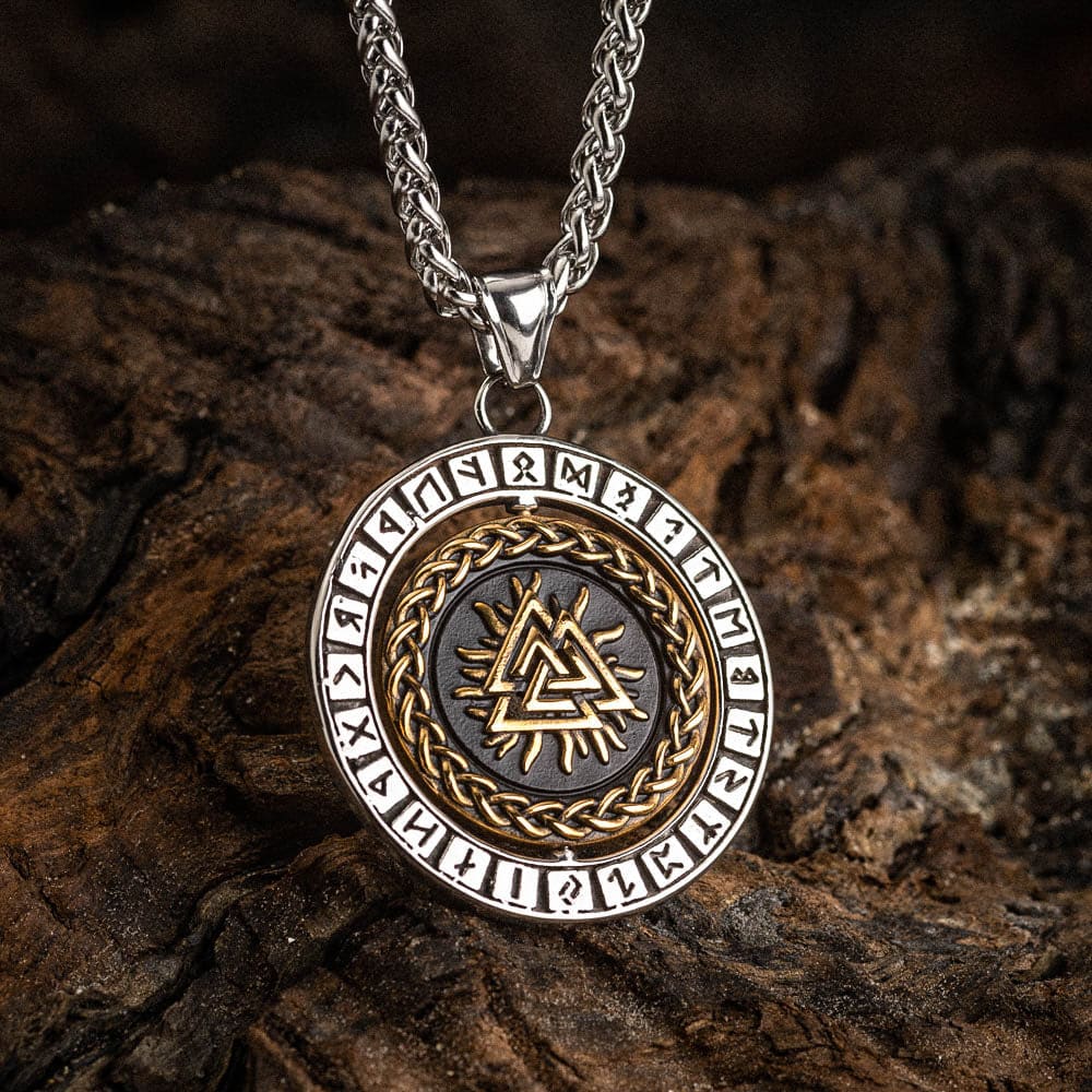 Stainless Steel Dual Colored Reversible Valknut and Vegvisir Necklace-Viking Necklace-Norse Spirit