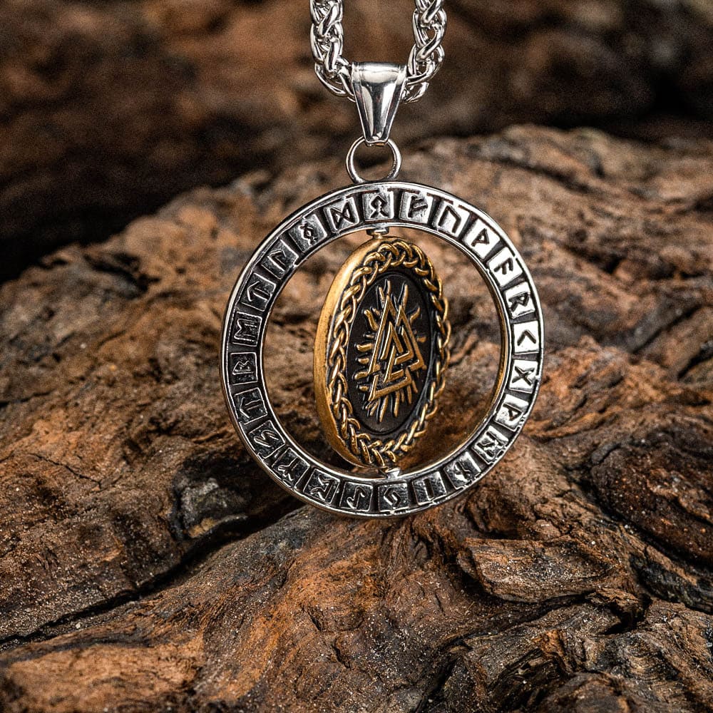 Stainless Steel Dual Colored Reversible Valknut and Vegvisir Necklace-Viking Necklace-Norse Spirit