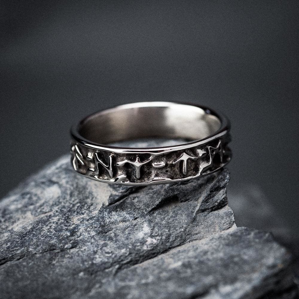 Stone Runes Rings Stainless Steel Embossed Runes Ring - Norse Spirit