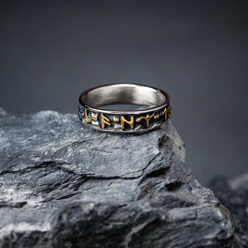 Stainless Steel Embossed Runes Ring - Norse Spirit