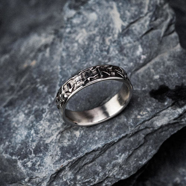 Stainless Steel Embossed Runes Ring - Norse Spirit