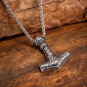 Stainless Steel Fenrir Mjolnir Pendant-Viking Necklace-Norse Spirit