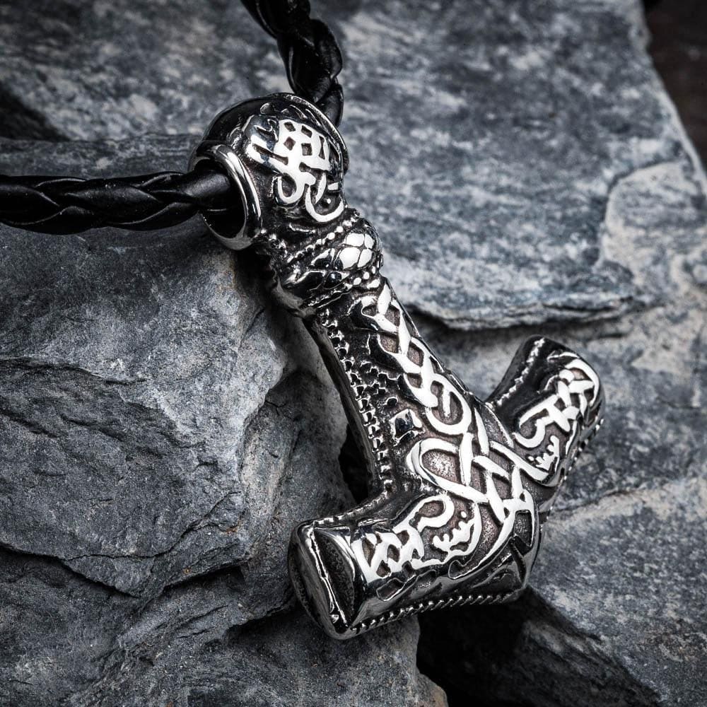 Stainless Steel Fenrir Mjolnir Pendant - Norse Spirit