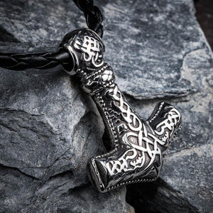 Stainless Steel Fenrir Mjolnir Pendant-Viking Necklace-Norse Spirit