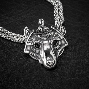 Stainless Steel Fenrir Pendant on Stainless Steel Chain-Viking Necklace-Norse Spirit