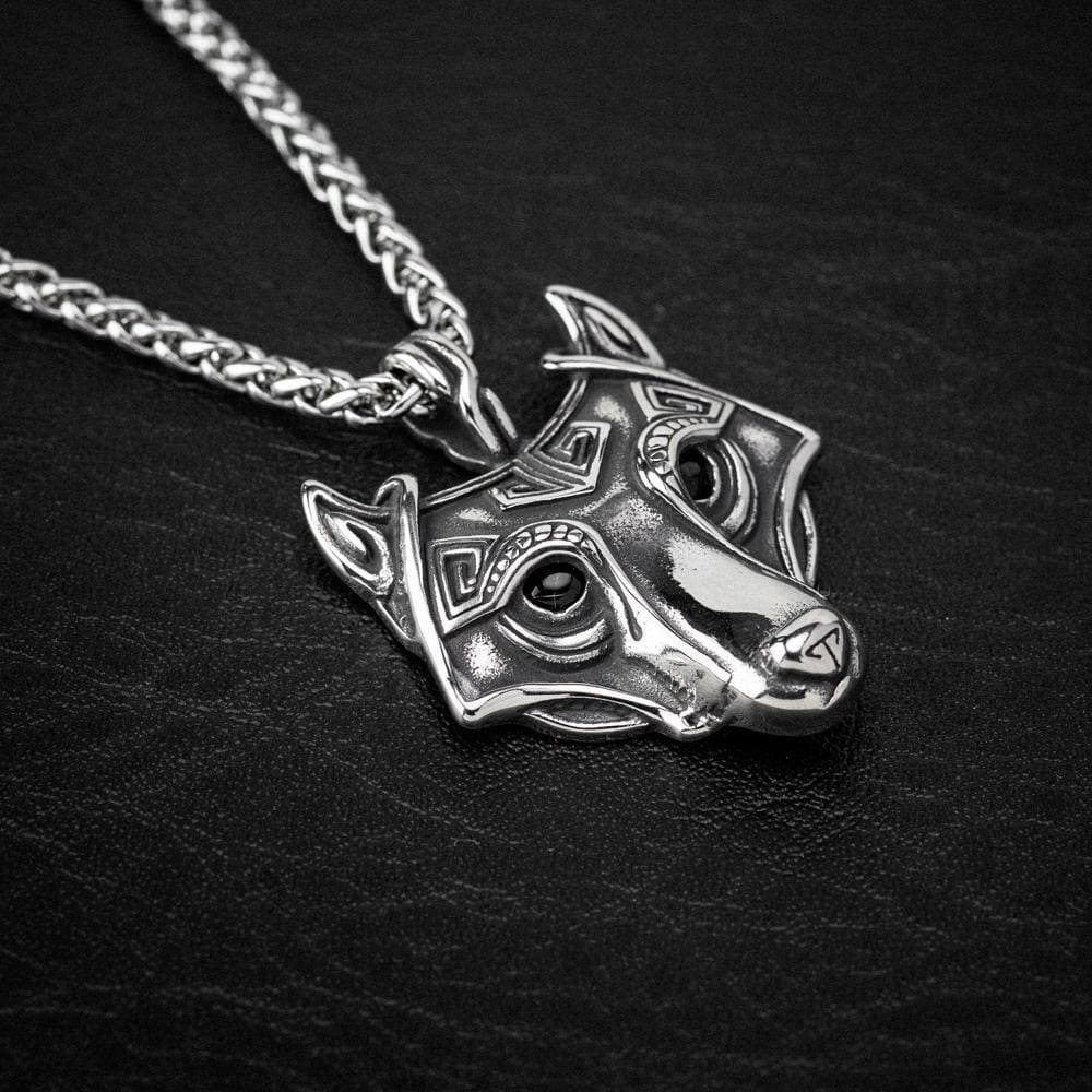 Stainless Steel Fenrir Pendant on Stainless Steel Chain-Viking Necklace-Norse Spirit