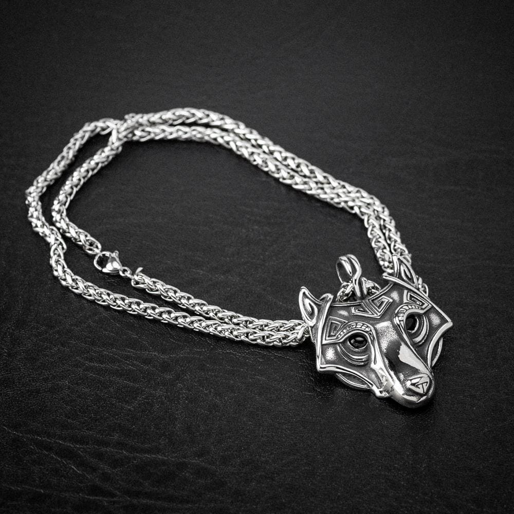 Stainless Steel Fenrir Pendant on Stainless Steel Chain-Viking Necklace-Norse Spirit