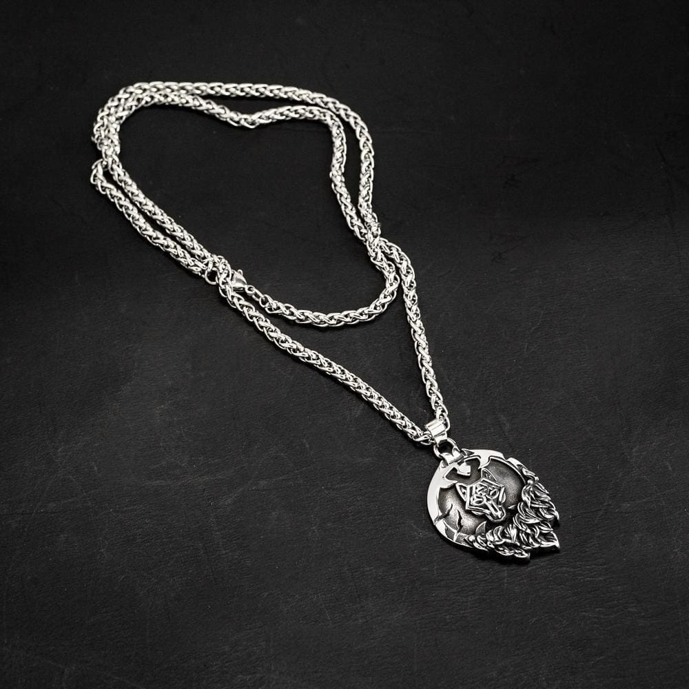 Stainless Steel Fenrir Shield Necklace-Viking Necklace-Norse Spirit