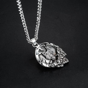 Stainless Steel Fenrir Shield Necklace-Viking Necklace-Norse Spirit