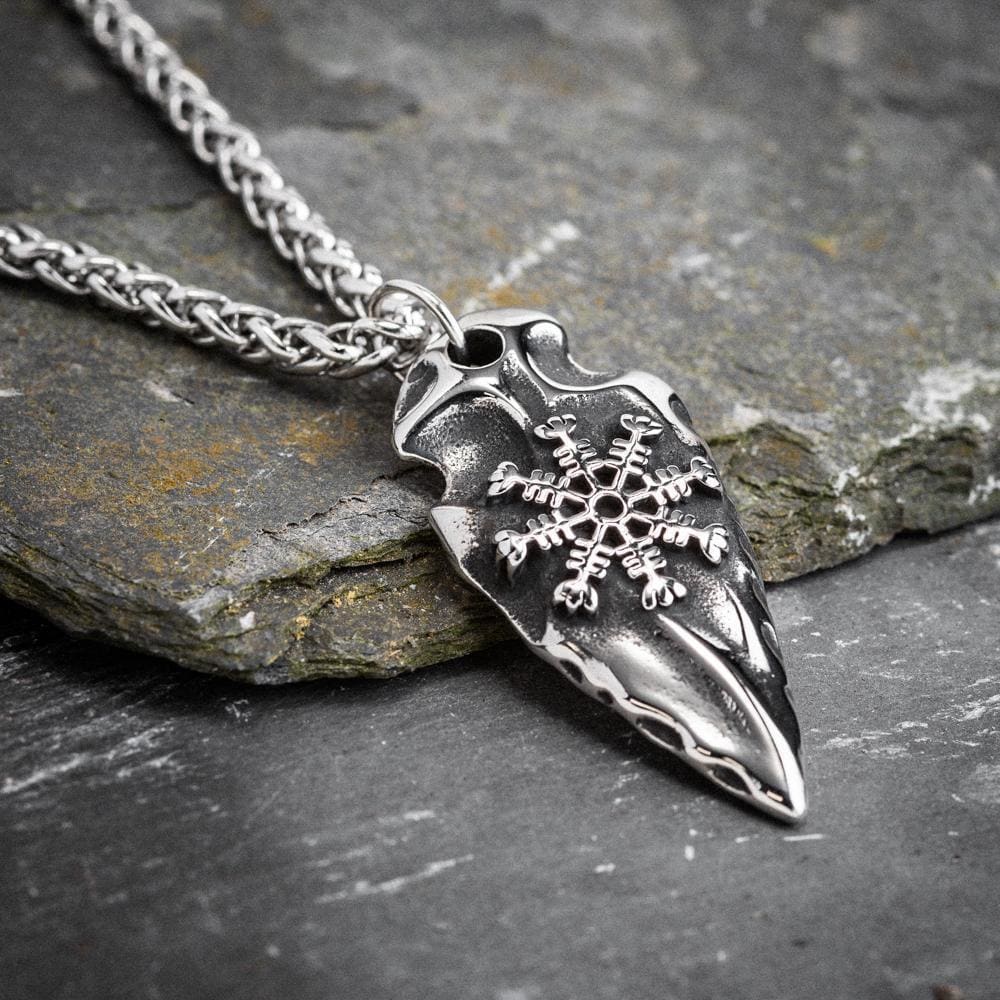 Stainless Steel Flint shape Pendant with Helm of Awe-Viking Necklace-Norse Spirit