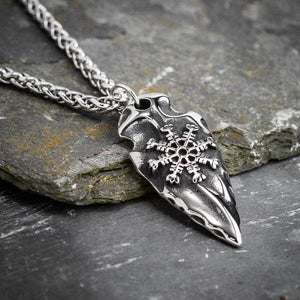 Stainless Steel Flint shape Pendant with Helm of Awe-Viking Necklace-Norse Spirit